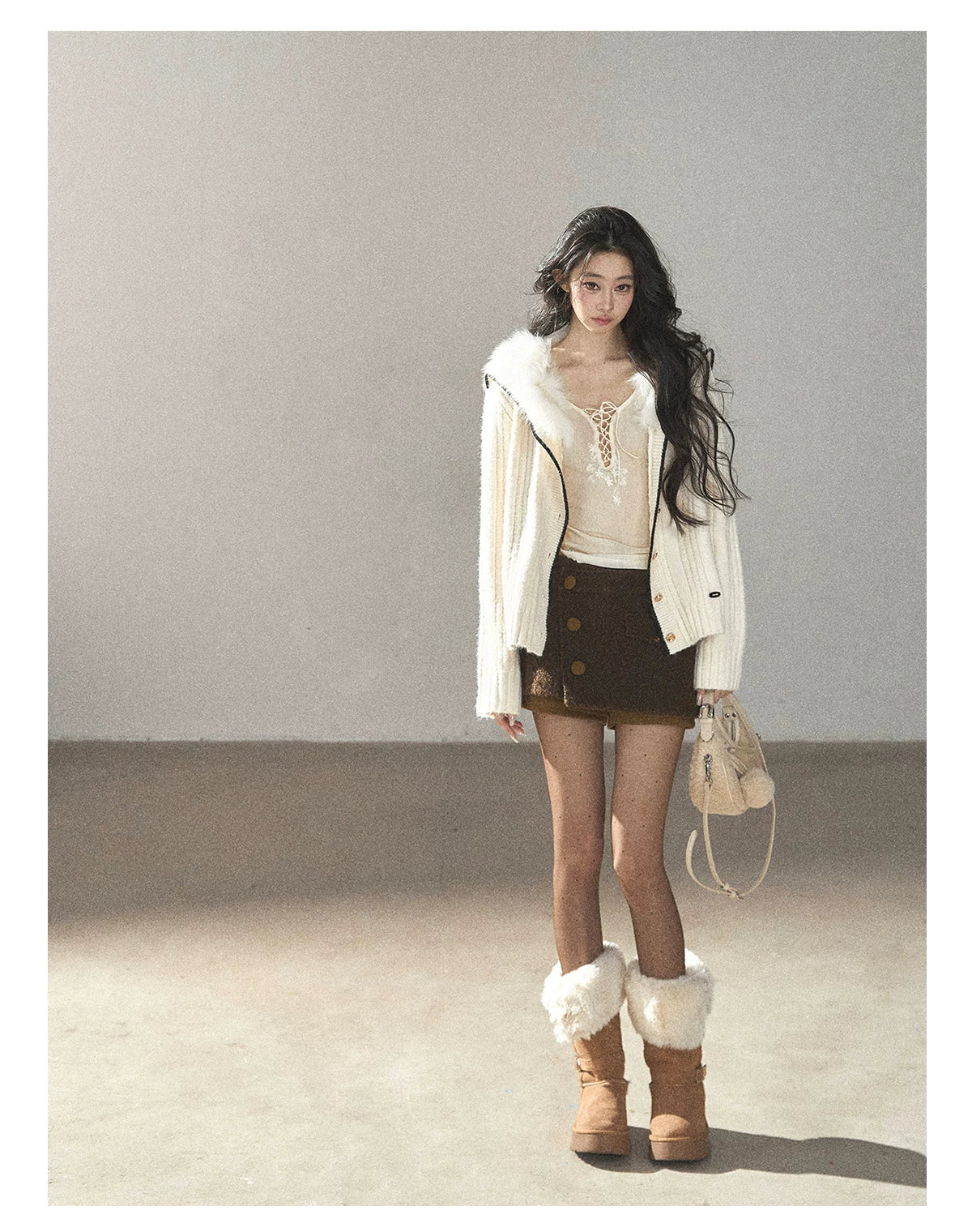AOMALM - Roasted Pecan Low-Rise Wool-Look Skort