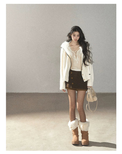 AOMALM - Roasted Pecan Low-Rise Wool-Look Skort