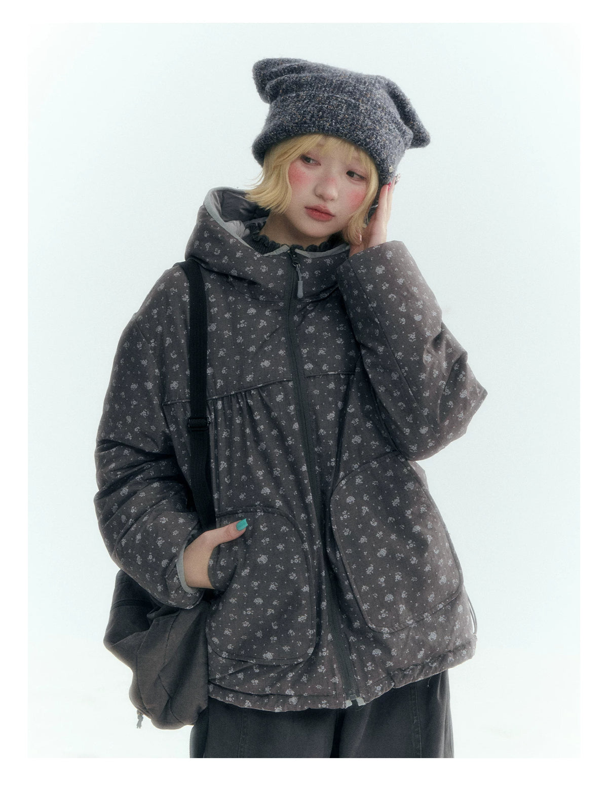 Horridale - Misty Purple Reversible Floral Hooded Down Jacket
