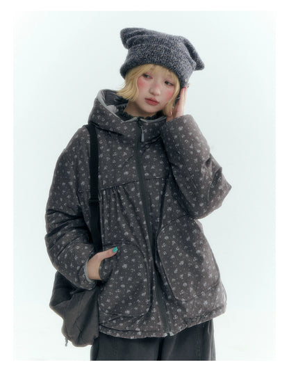Horridale - Misty Purple Reversible Floral Hooded Down Jacket