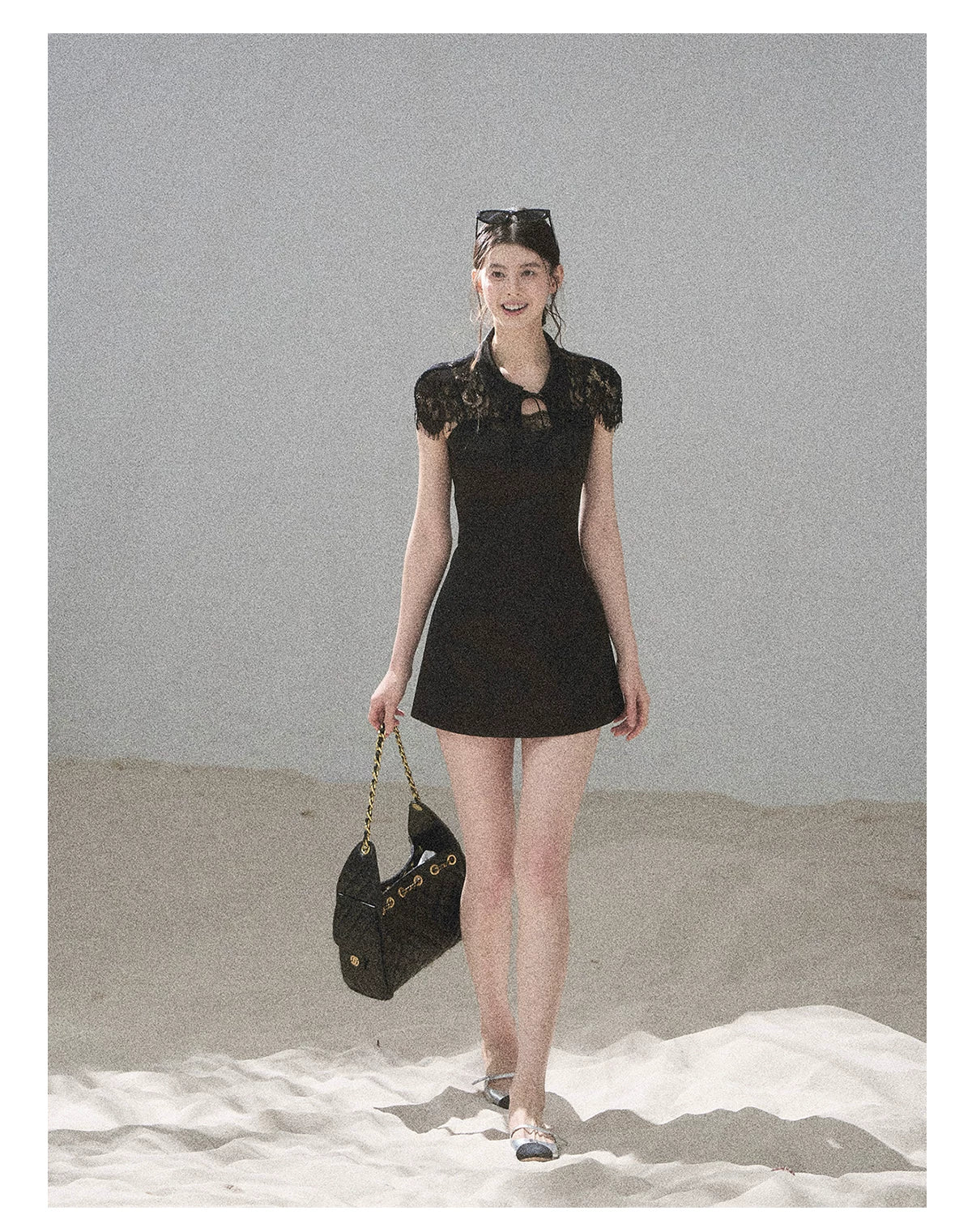 "Moonlit Rose Sonata" Tranquil Black Lace Mini Dress & Cape Set