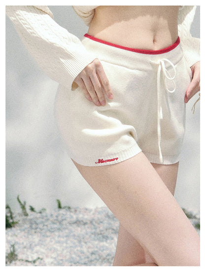 少也眼 “Campus Muse” Apricot Preppy Three-Piece Knit Set 6785654