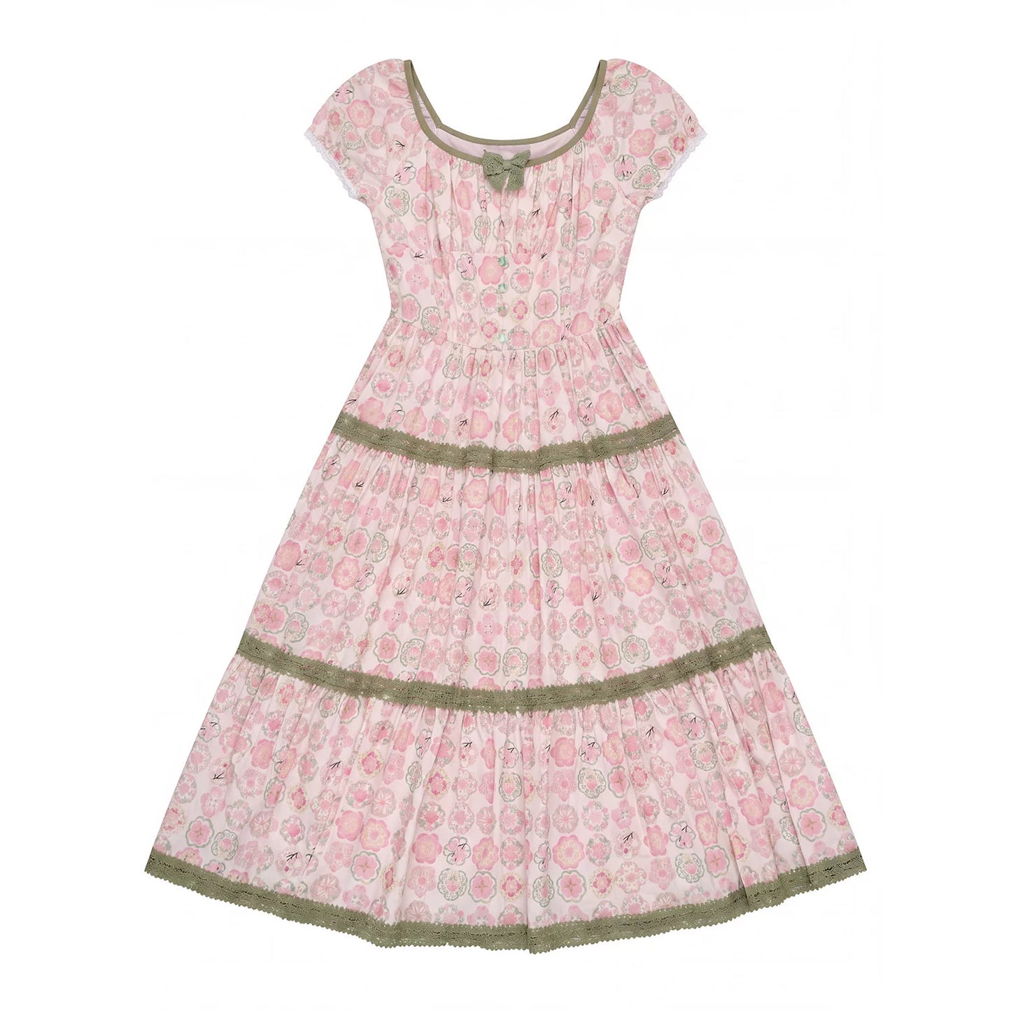“Wildflower Green Grape” Pink Floral Tiered Dress
