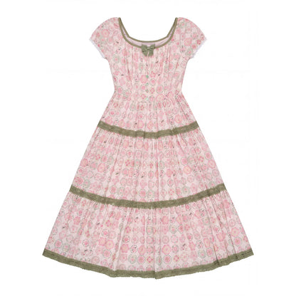 “Wildflower Green Grape” Pink Floral Tiered Dress