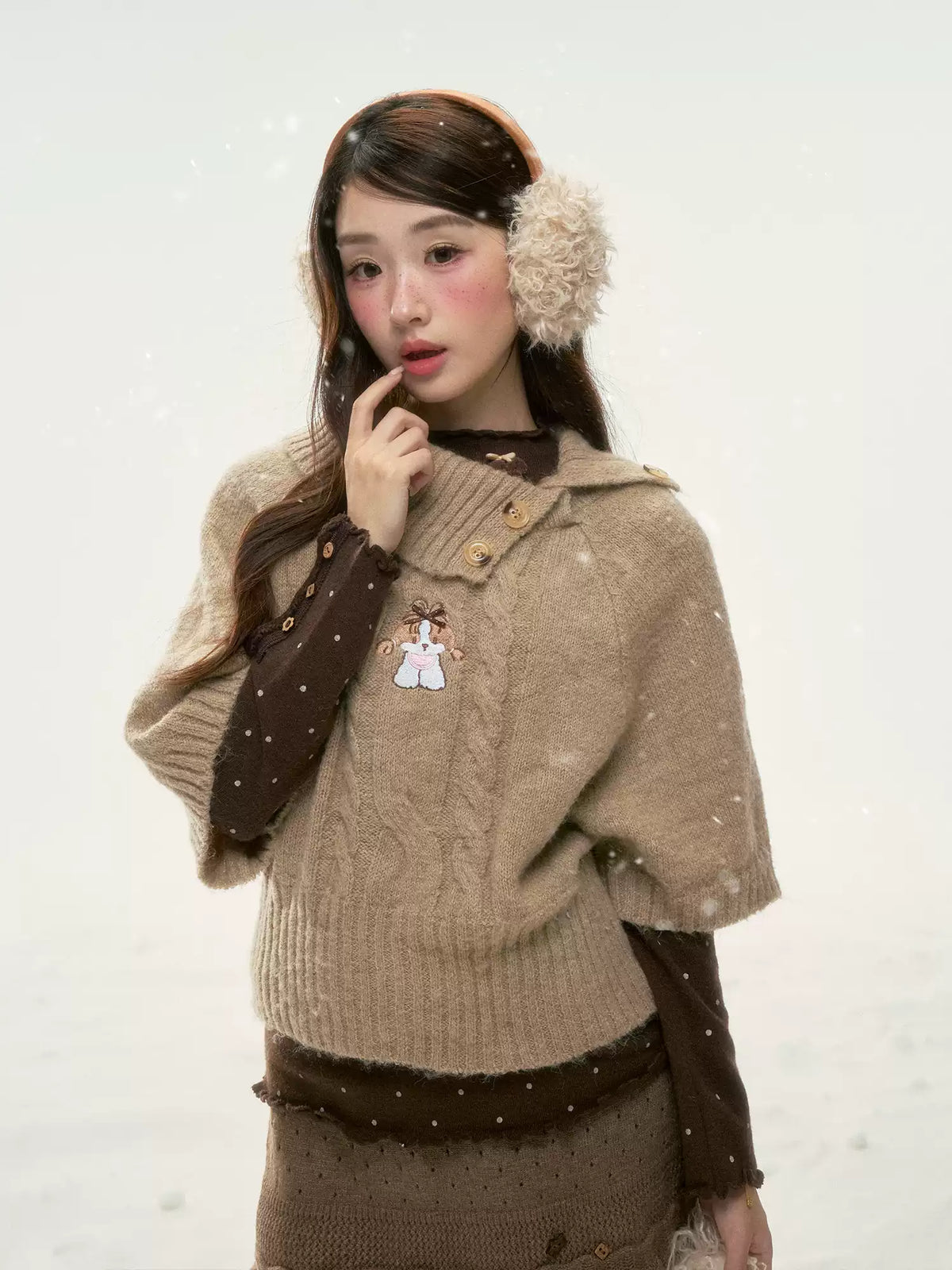 BIBIBENCY - Light Brown Puppy Short-Sleeve Knit Sweater