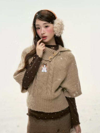 BIBIBENCY - Light Brown Puppy Short-Sleeve Knit Sweater