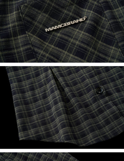 "Retro Prep Mood" Plaid Tie Shirt & Puff Mini Skirt Set WE701