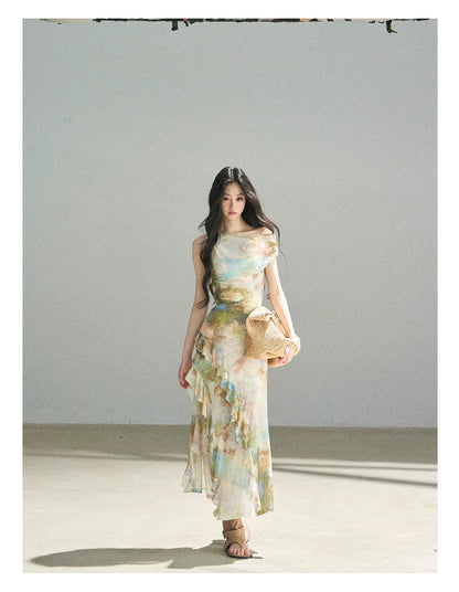"Daisies & Poppies" Misty Meadow Off-Shoulder Lace Maxi Dress