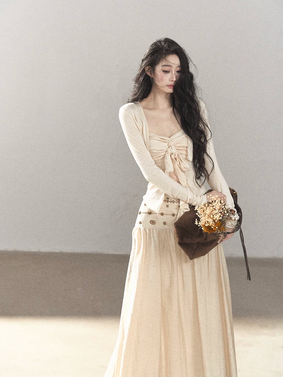 AOMALM - Cream Linen-Blend 3-Piece Set with Beaded Details