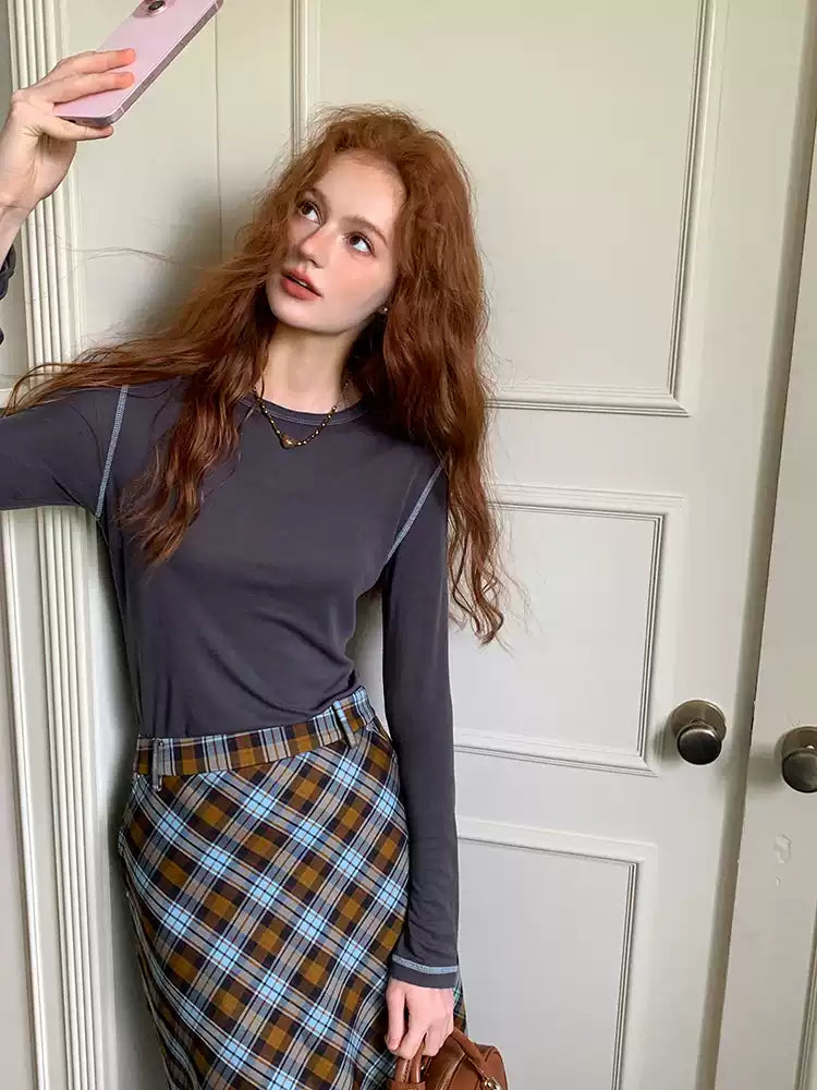 Caramel Brown Plaid Maxi Skirt