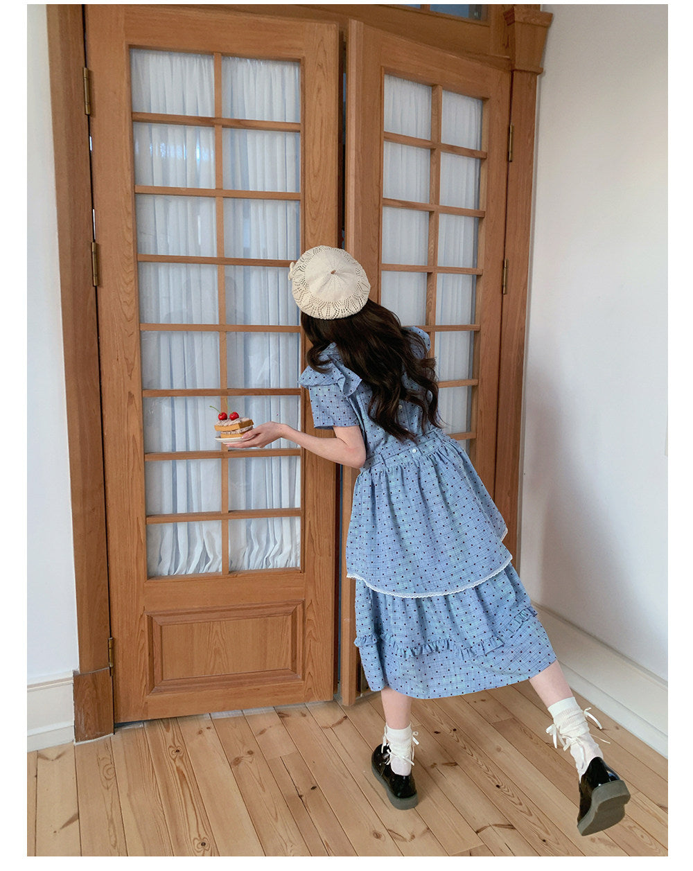 “Blueberry Tart Reverie” Blue Polka Dot Tea Dress