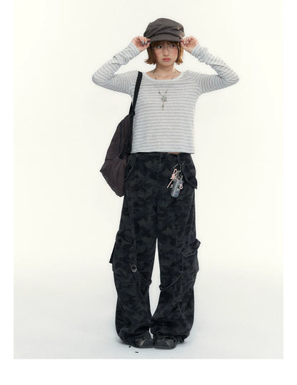 Camouflage Washed Wide-Leg Utility Pants