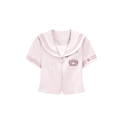 "Cherry Melody" Pink Sailor Uniform Set (Sailor Collar Shirt + Pleated Skirt + Ribbon Bow)