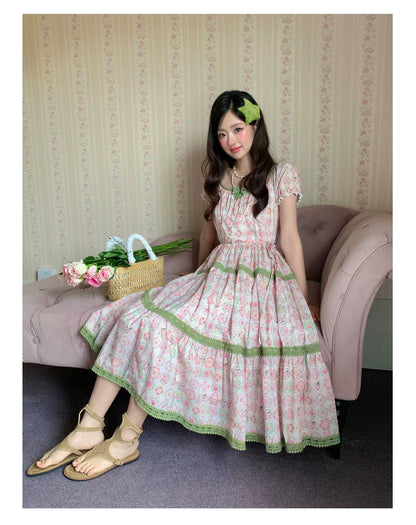 “Wildflower Green Grape” Pink Floral Tiered Dress