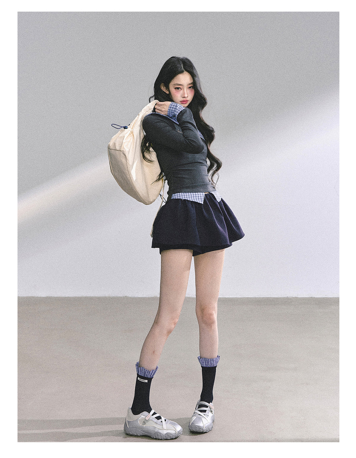 少也眼 Lester Style Faux Two-Piece Plaid Sweatshirt