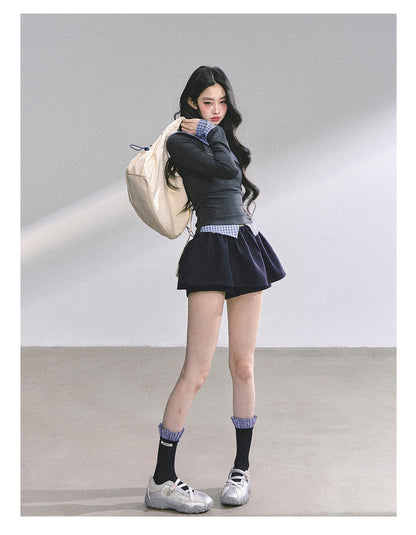 少也眼 Lester Style Faux Two-Piece Plaid Sweatshirt