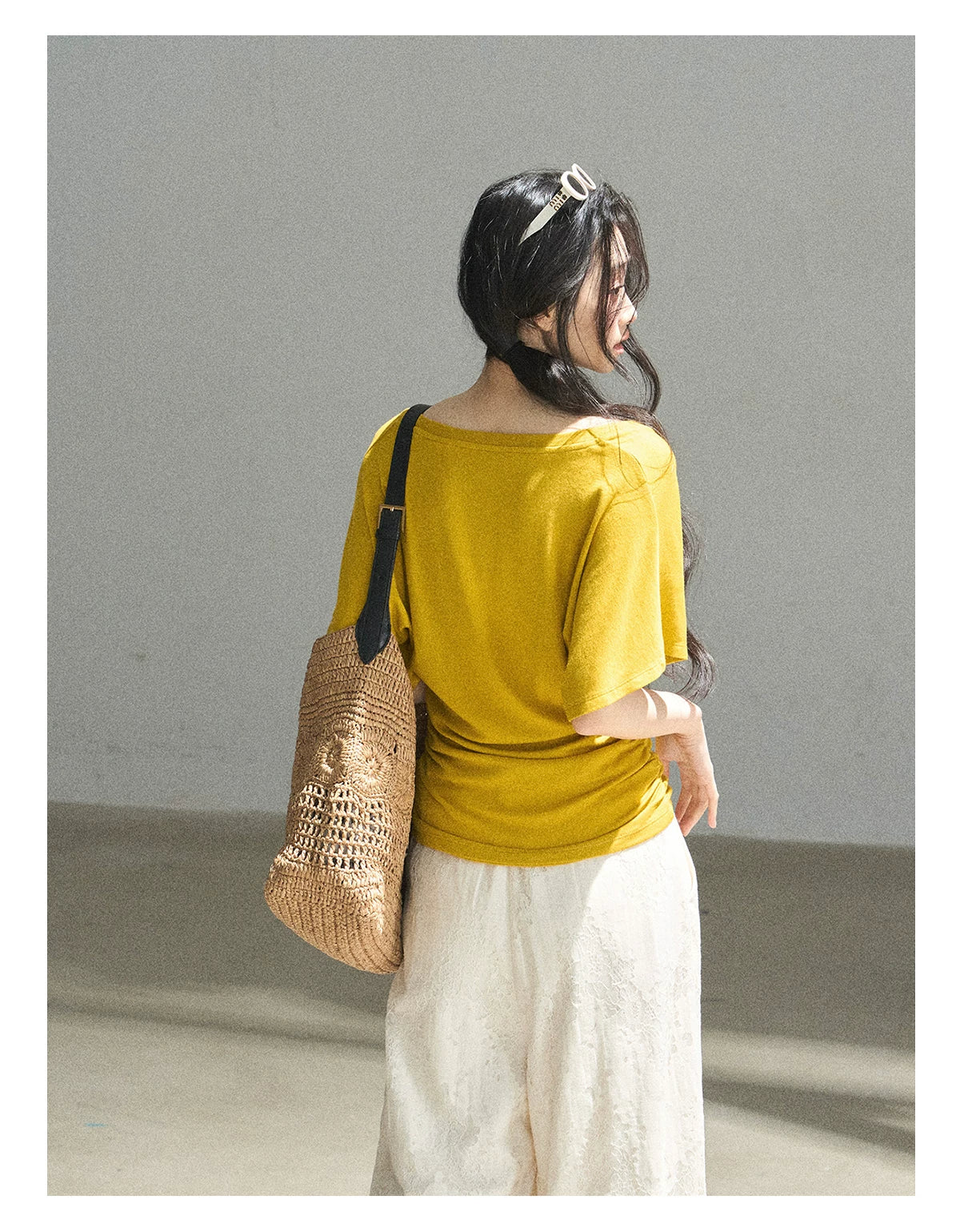 "The First Ray of Sunshine" V-Neck Crop Tee (Ginger Yellow. Creamy Apricot White)