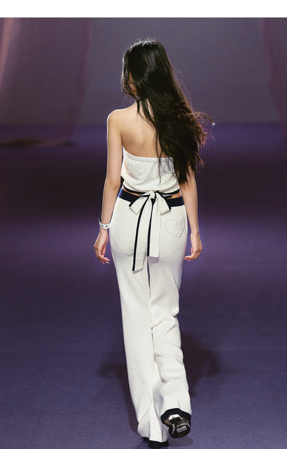 "Coastal Ease" Ivory Halter Knit Top & Contrast Knit Flare Pants Set