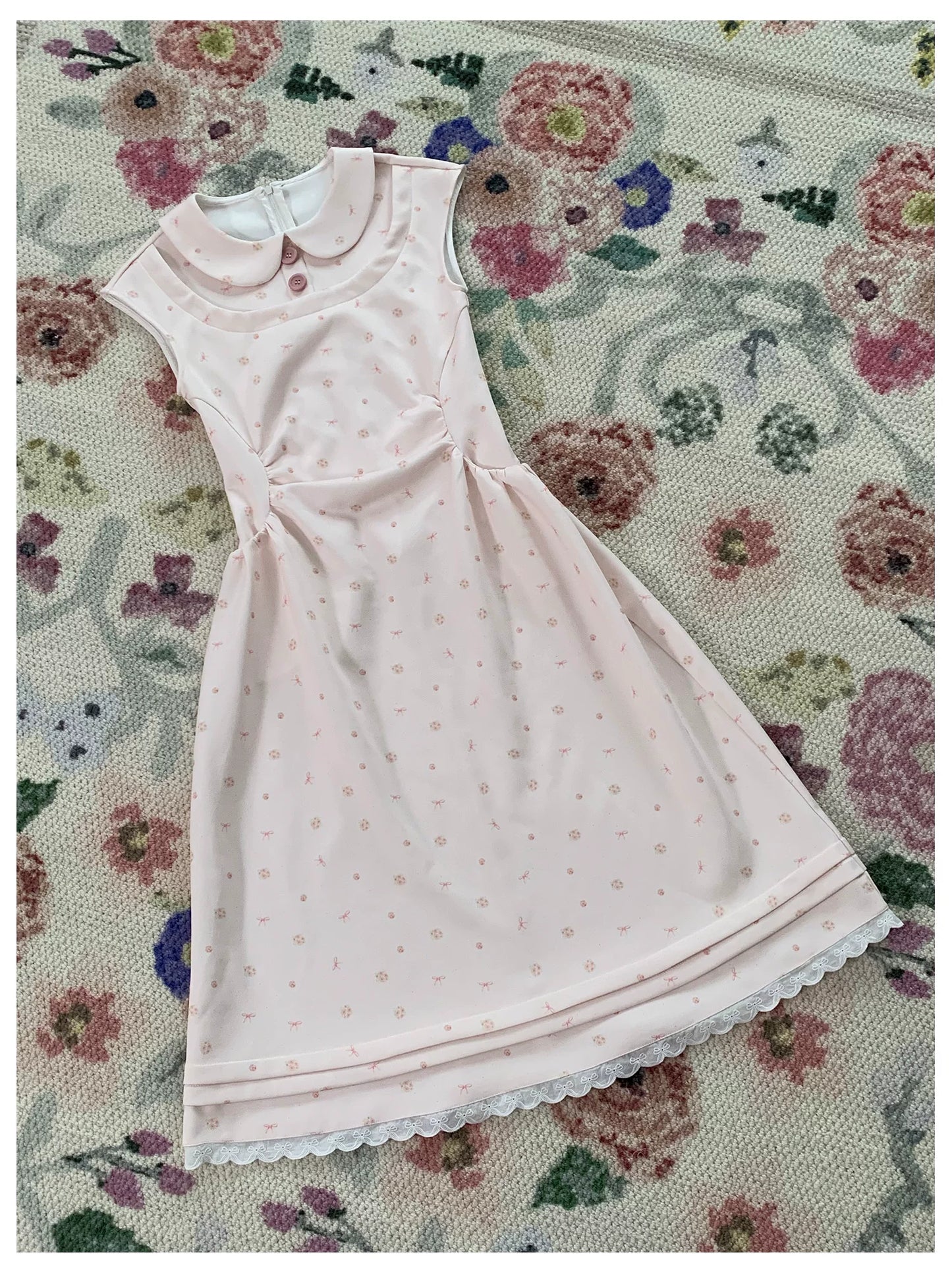 “Rose Milk Reverie” Pink Doll Collar A-Line Dress