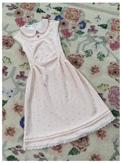 “Rose Milk Reverie” Pink Doll Collar A-Line Dress