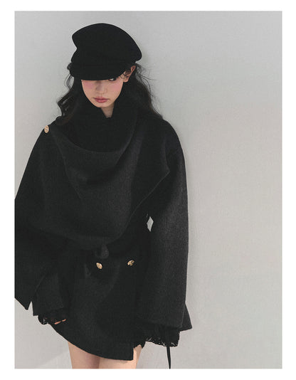 少也眼 “Winter Balcé Whisper” Wool Blend Overcoat - Black 7886436