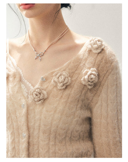 少也眼 “The Density of Lingering Warmth” French-Inspired Floral Knit Top