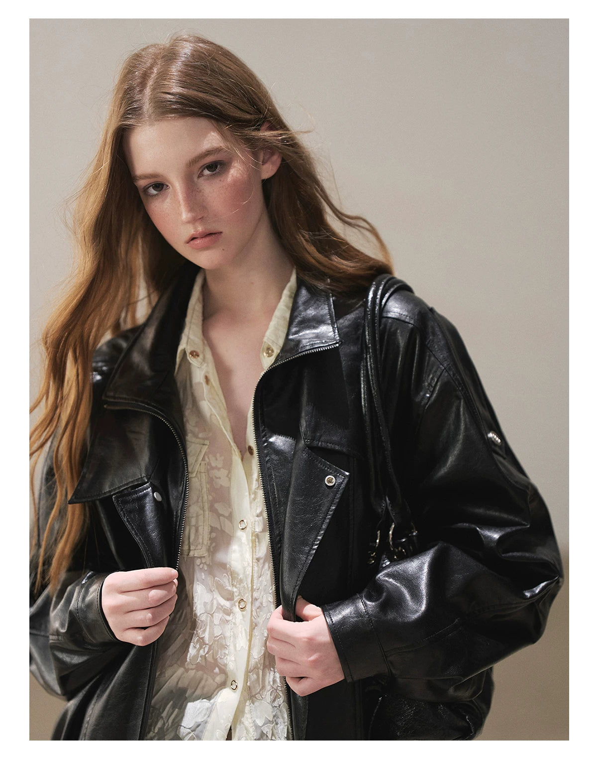 AOMALM - "Solo Journey" Quiet Black Oversized PU Moto Jacket