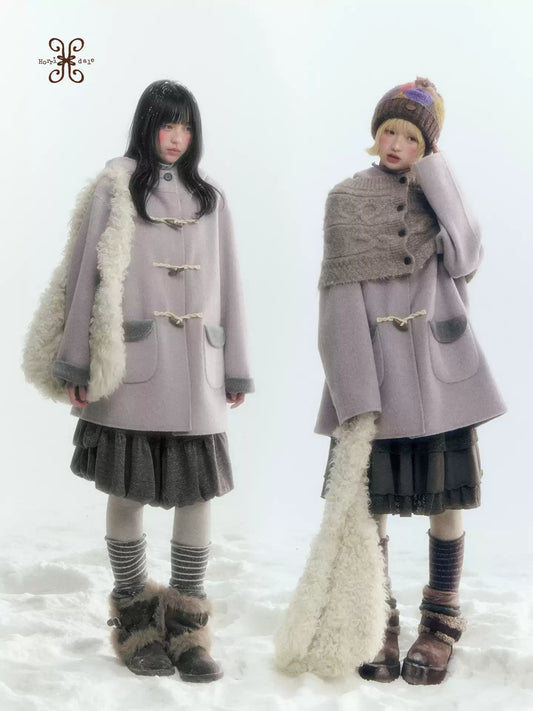 Horridale - Purple and Gray Reversible Hooded Wool Coat