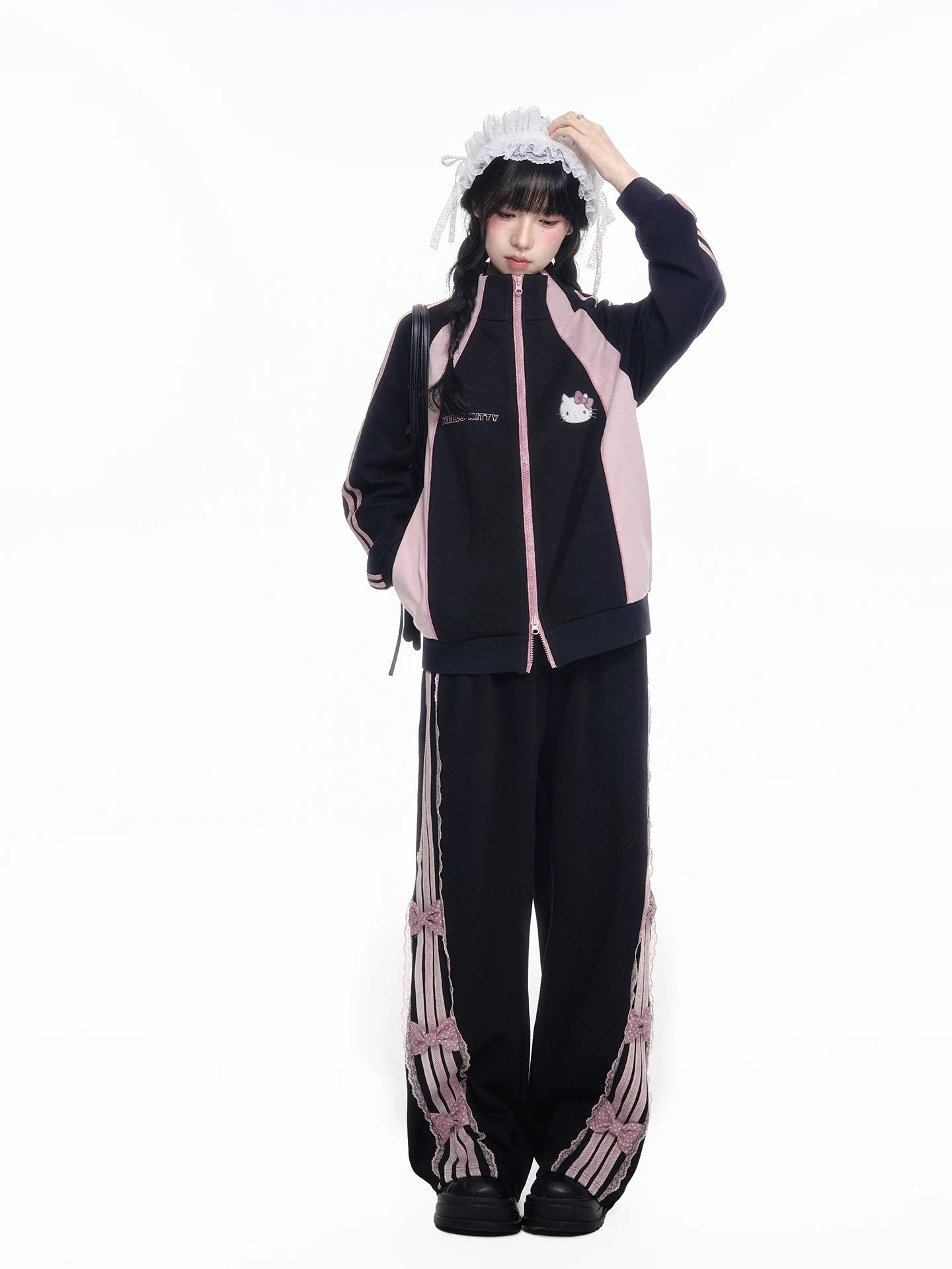 170726K "Pink Velocity" Black Athletic Collection (Track Jacket / Athletic Shorts / Bow Track Pants)