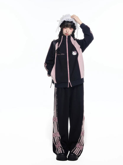 170726K "Pink Velocity" Black Athletic Collection (Track Jacket / Athletic Shorts / Bow Track Pants)
