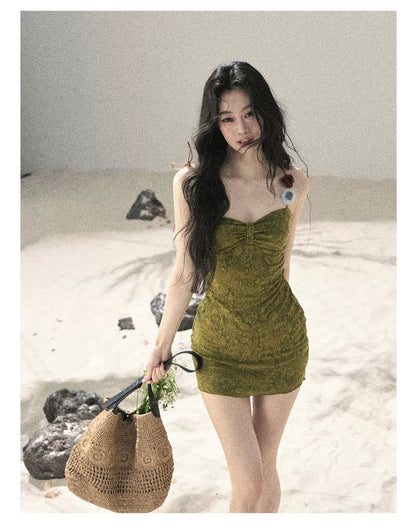 "Entwined Vines" Olive Mist Bodycon Dress & Cardigan Set 543648532
