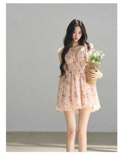 "A Meadow of Dreams" Dutch Cream Ruched Babydoll Mini Dress