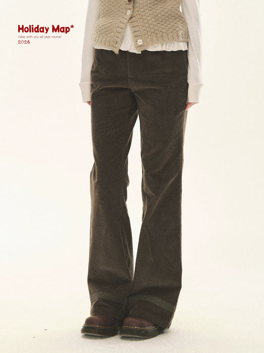 "Vintage Meadow" Moss Brown Green Lace Trim Corduroy Flare Pants