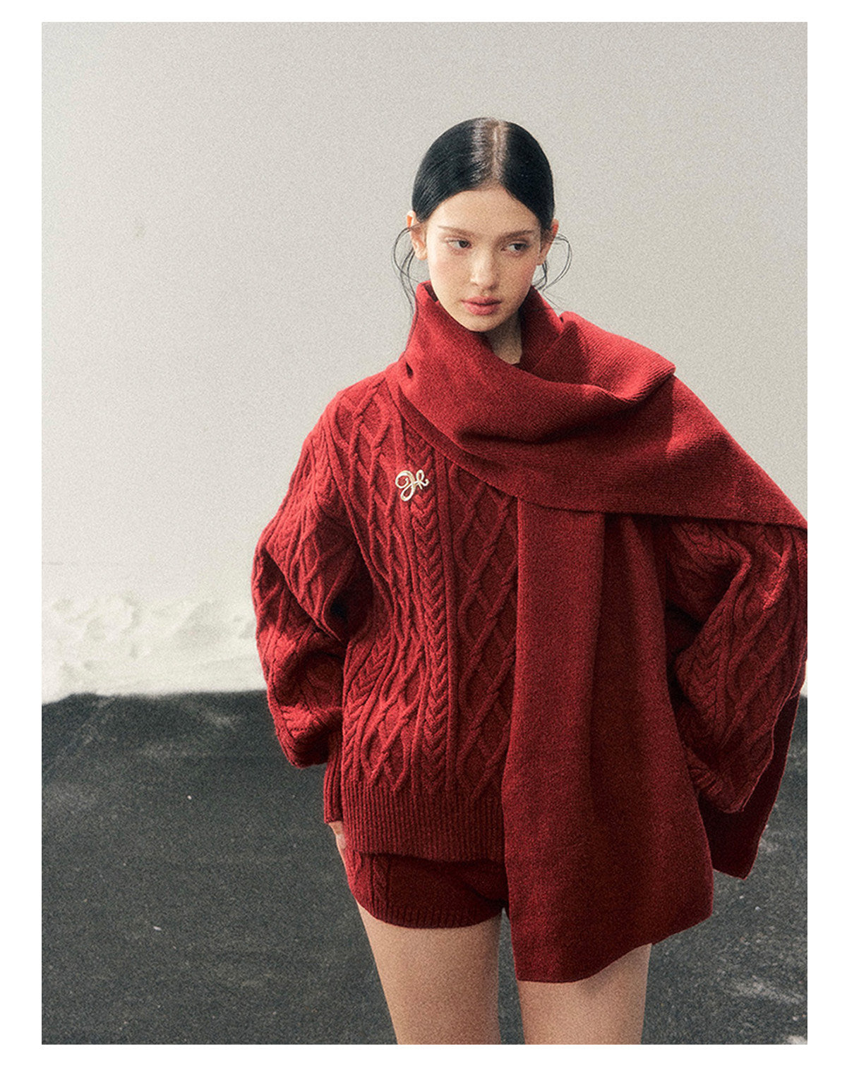 少也眼 “Zurich Student” Preppy Knit Three-Piece Sweater & Shorts Set