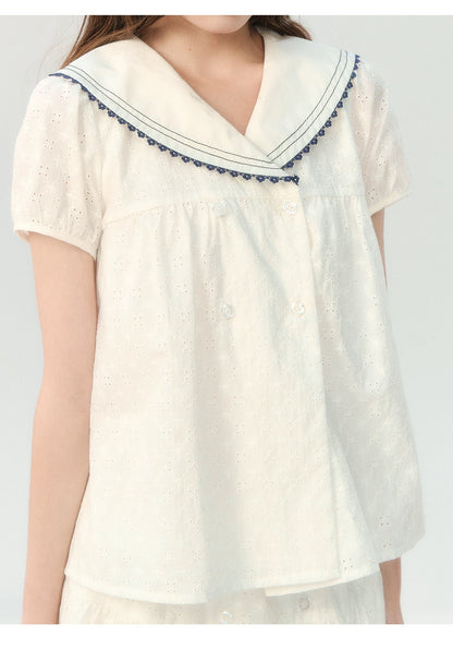 "Sea Breeze Chronicle" White Sailor Collar Skirt Set LL2026185