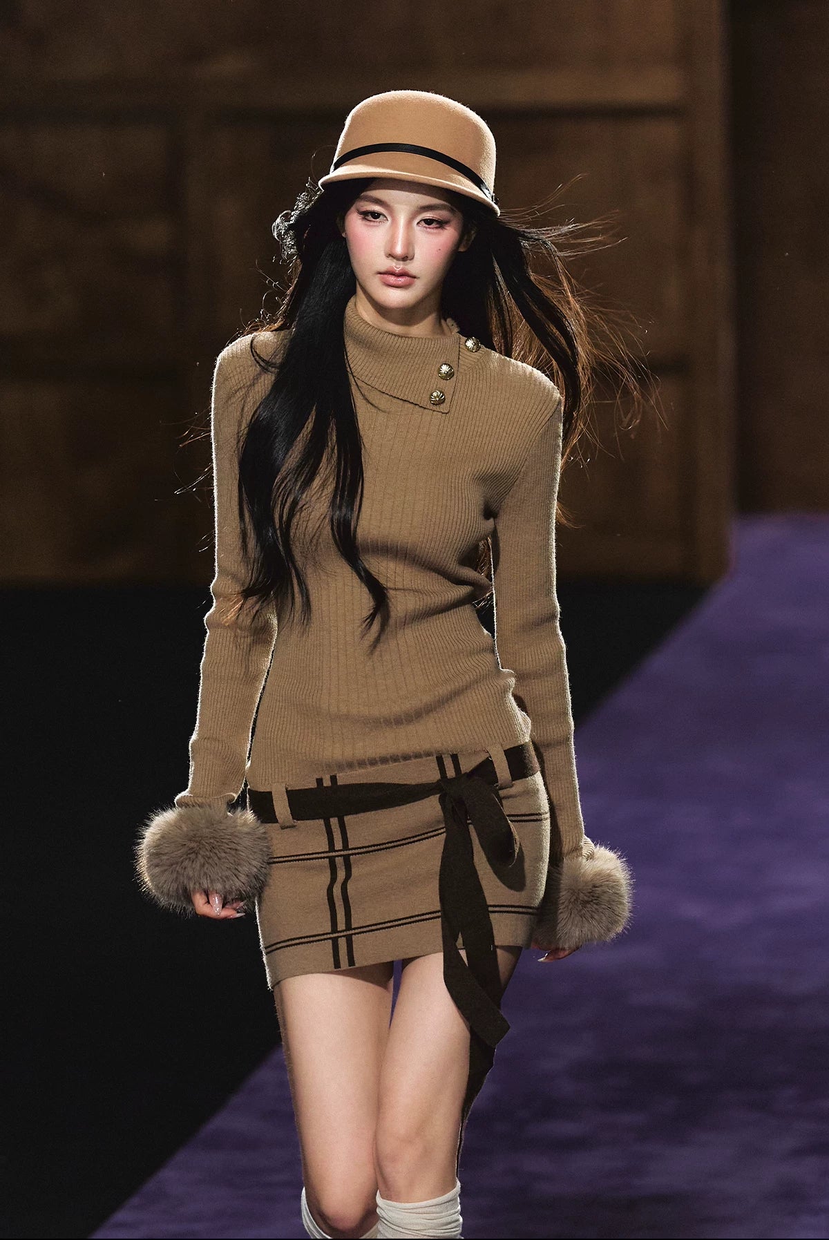 "Winter Whisper" Light Khaki Mock Neck Knit Mini Dress
