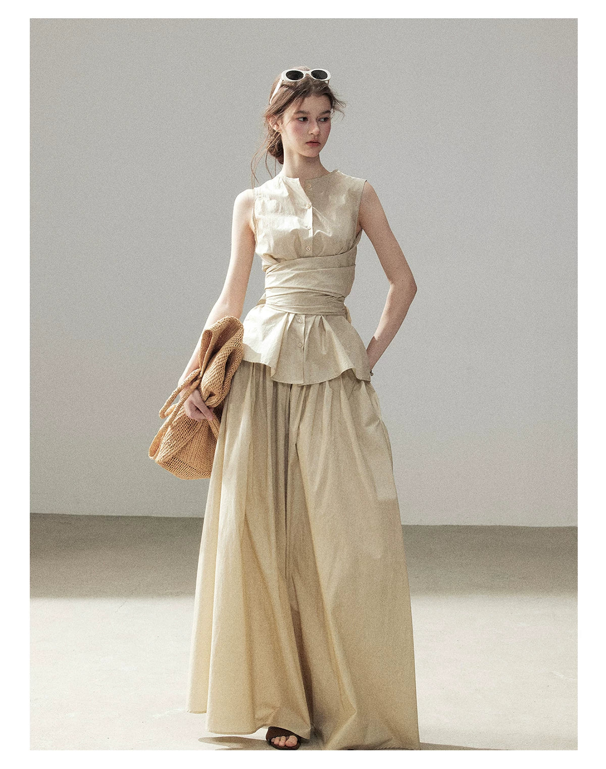 "The Last Falling Leaf" Milk Tea Lyocell Two-Piece Skirt Set
