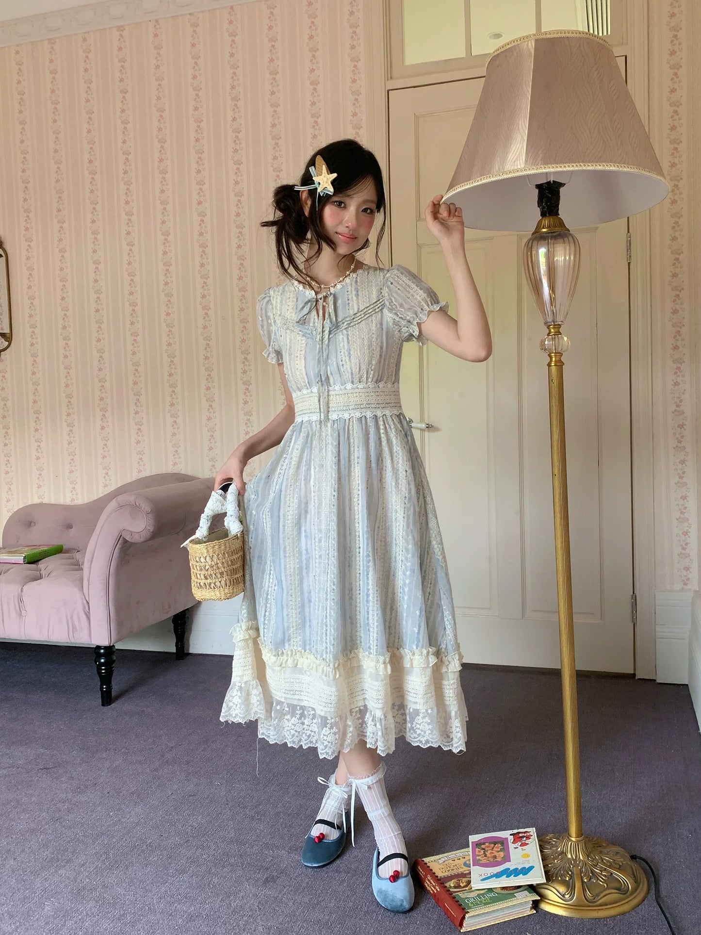 “Forest Dream Weave” Blue Lace Embroidered Maxi Dress