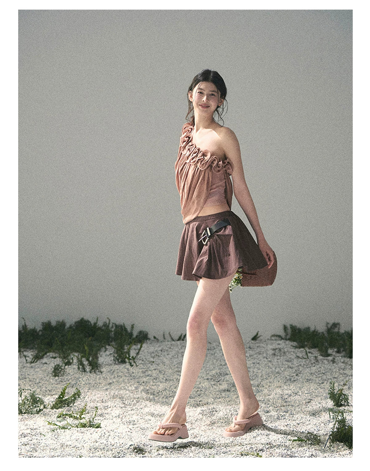 “Where Spring Petals Fall” Dusty Rose Ruffle Off-Shoulder Top
