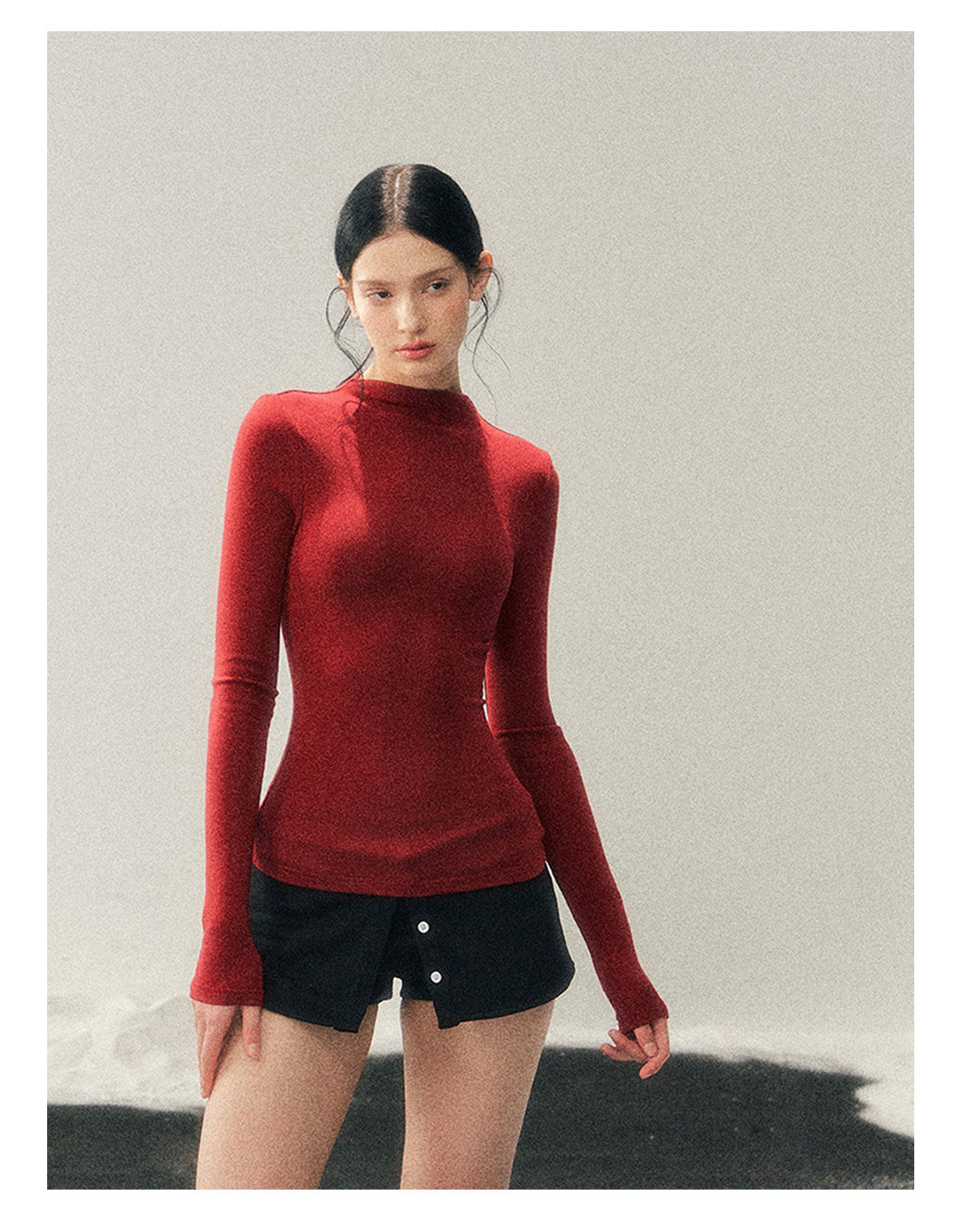 181225 "Late Autumn Ginkgo" Burgundy High-Neck Knit Cape Set