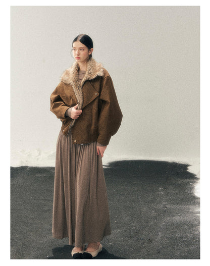 少也眼 "Pure Heart Reflected in Snow" French Cool Off-Shoulder Knit Maxi Dress