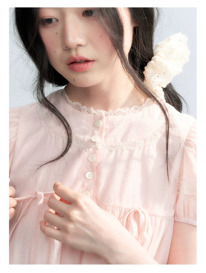 "Little Princess" Strawberry Pink Lace Bow Bubble Hem Midi Dress