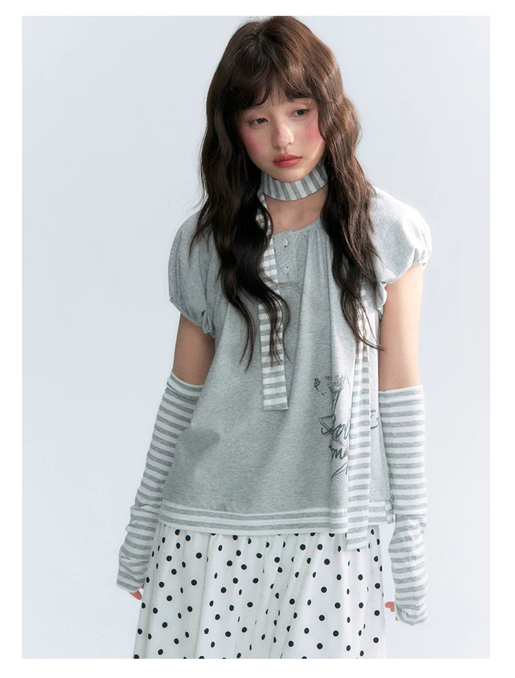 "Starlit Sketch" Heather Gray Graphic Knit T-Shirt