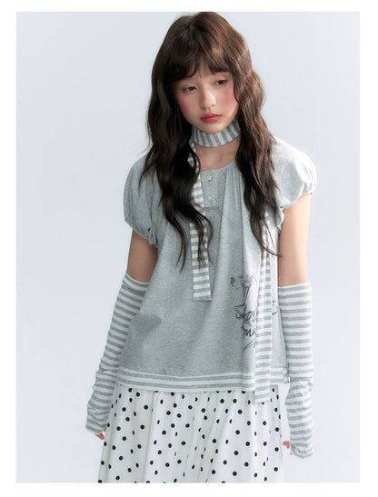 "Starlit Sketch" Heather Gray Graphic Knit T-Shirt