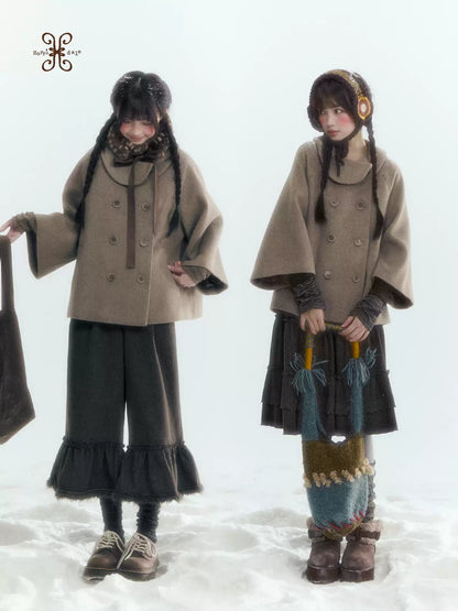 Horridale - Asymmetric Peter Pan Collar Wool-Blend Cape Coat – Oatmeal Beige