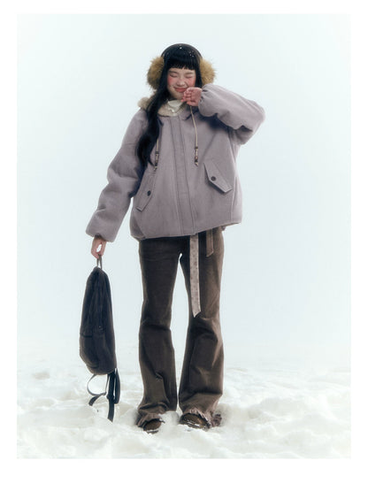 Horridale - Reversible Vintage Puff Jacket with Faux Fur – Misty Purple