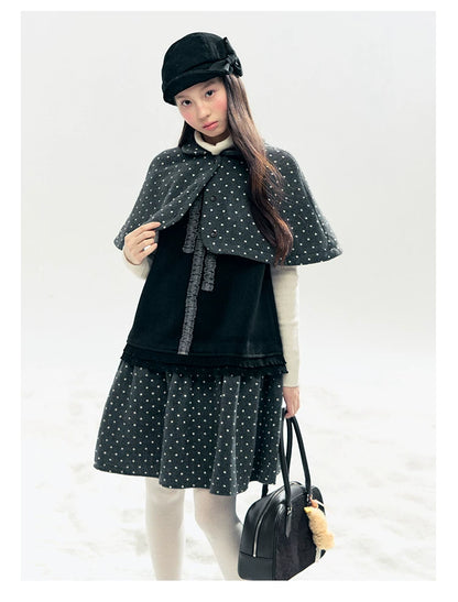 "Berlin Winter Chronicle" Black Polka Dot Capelet & Pinafore Dress Set