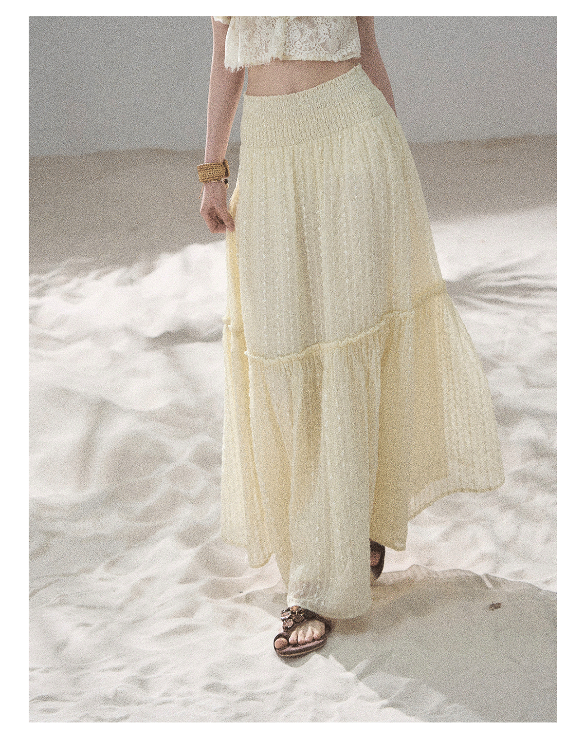 "Whispering Wheat Fields" Sage Mist Lace Maxi Skirt