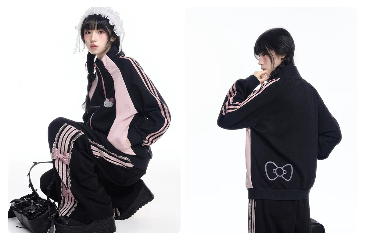 170726K "Pink Velocity" Black Athletic Collection (Track Jacket / Athletic Shorts / Bow Track Pants)