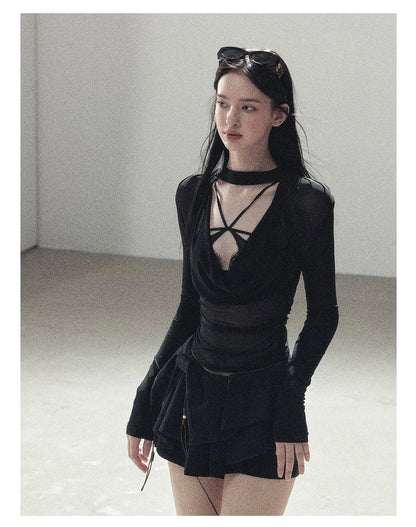 170726 "Barely There" Tranquil Black Sheer Halter Cover-Up